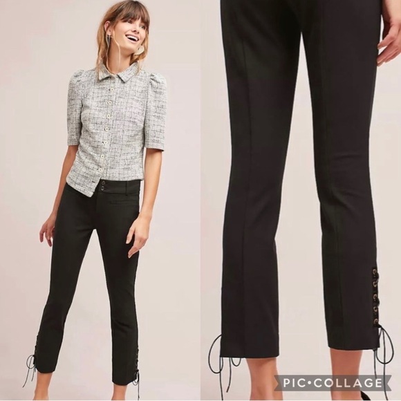 Anthropologie The Essential Slim Lace Up Trousers in Black size 0 - Picture 2 of 14